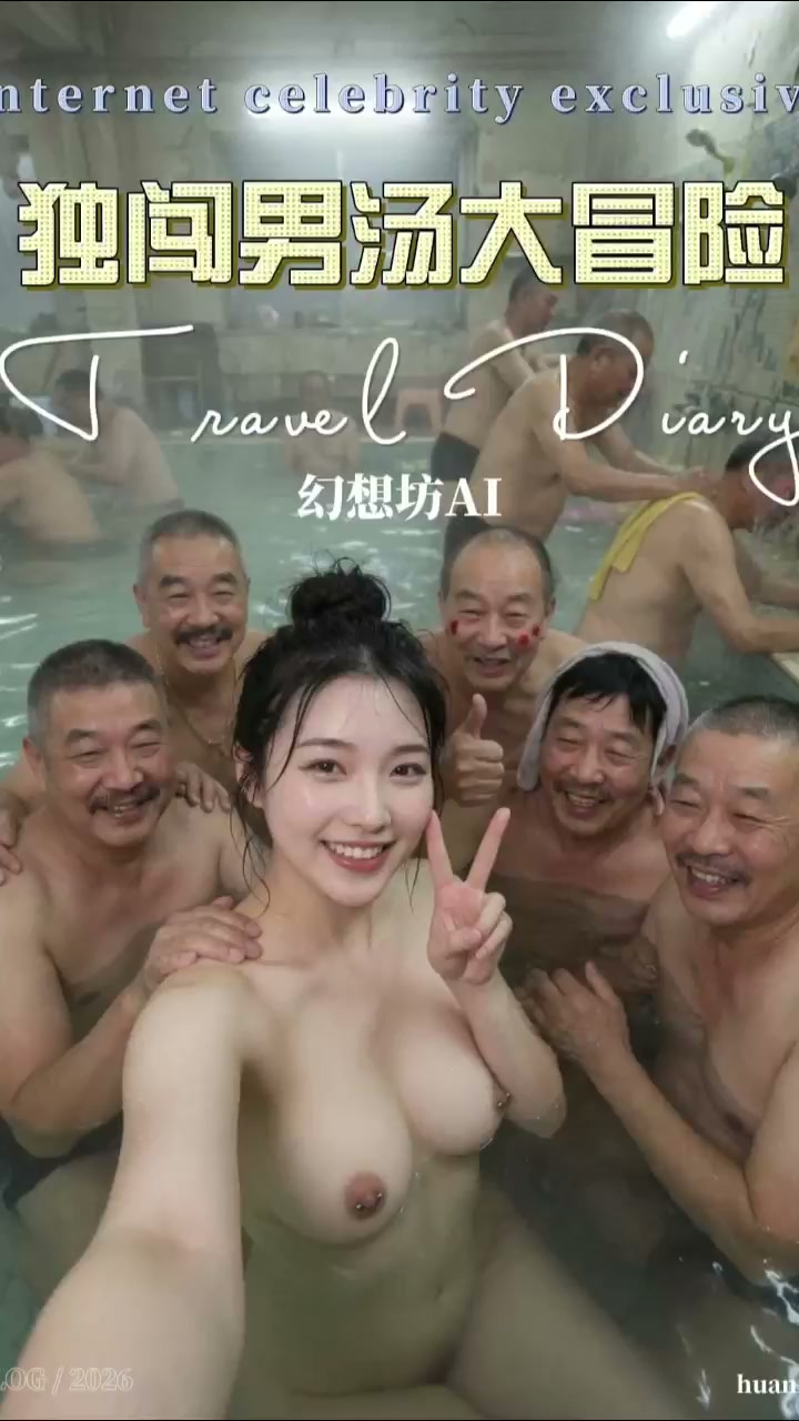 AI真人小剧场 独闯男汤大冒险 乳钉女孩进男澡堂被大爷围攻激战狂操