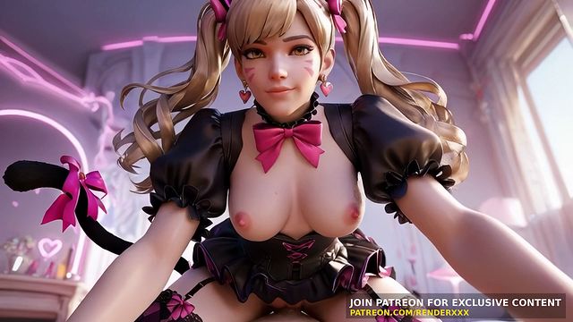 3D Animation : Overwatch - Dva Black Cat Suit Dick Ride Cum On Face Uncensored Hentai