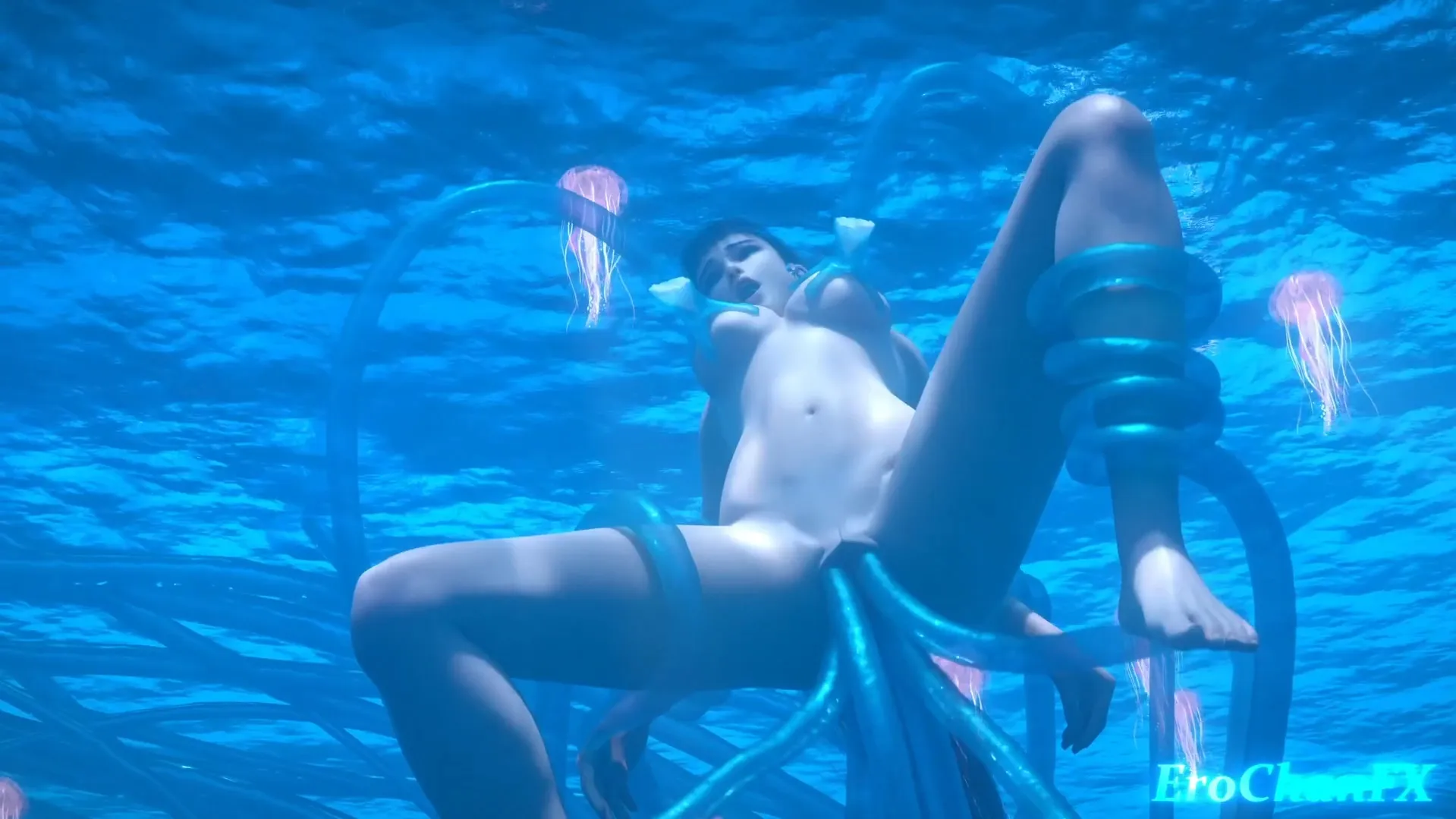 Stellar blade Eve tentacled underwater