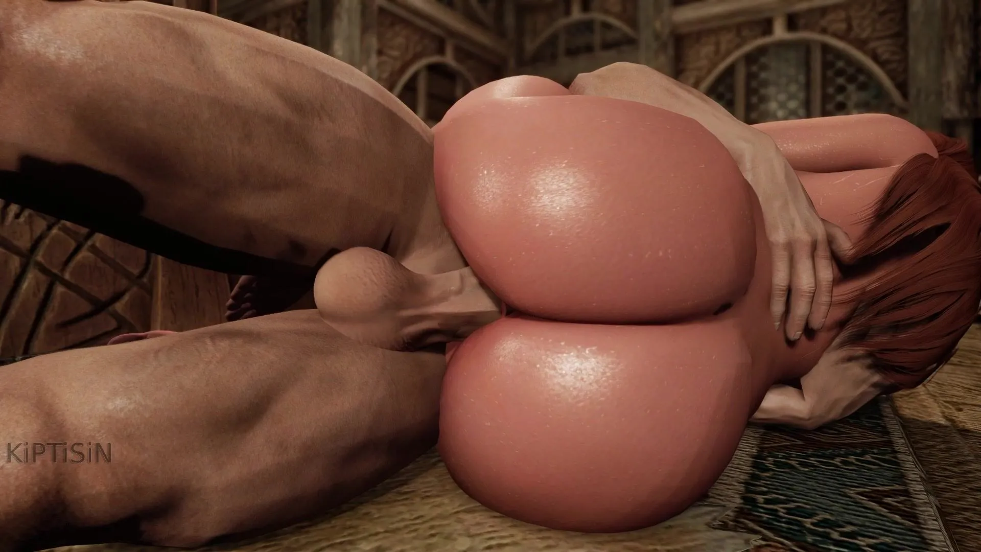 Redhead Warrior With Huge Breasts Covered in Cum